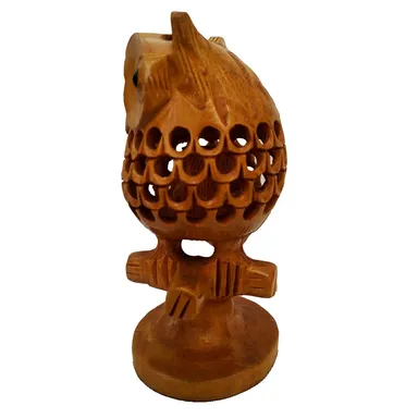 Hand Carved Wooden Owl Statue Decorative Owl Figurine Handcrafted Wood Bird Sculpture Home Decor Tabletop Showpiece Rustic Owl Art Gift for Living Room Office Study Shelf Decoration thumbnail 2