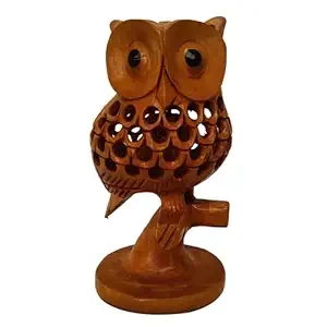 Hand Carved Wooden Owl Statue Decorative Owl Figurine Handcrafted Wood Bird Sculpture Home Decor Tabletop Showpiece Rustic Owl Art Gift for Living Room Office Study Shelf Decoration image 1