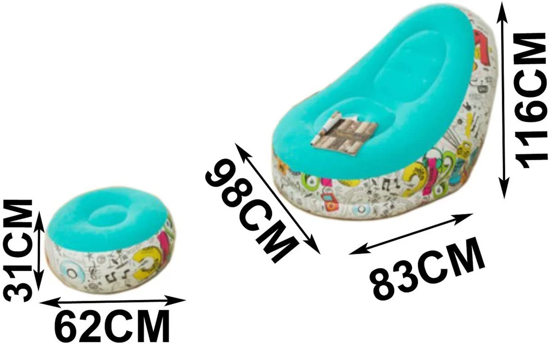 Inflatable Lazy Sofa Bean Bag Chair with Footrest Portable Air Lounge Chair Cartoon Printed Relaxing Seat for Living Room Bedroom Balcony Camping Travel Indoor Outdoor image 2