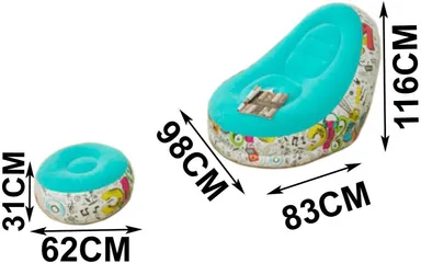 Inflatable Lazy Sofa Bean Bag Chair with Footrest Portable Air Lounge Chair Cartoon Printed Relaxing Seat for Living Room Bedroom Balcony Camping Travel Indoor Outdoor thumbnail 1