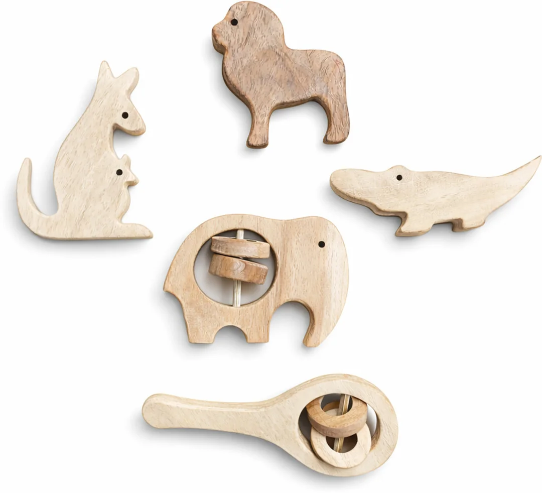 Natural Wooden Baby Rattle Toy Set Animal Shape Teether Toys Elephant Kangaroo Sheep Crocodile Montessori Infant Sensory Toy Eco Friendly Wooden Rattle for Newborn Baby Natural Wooden Baby Rattle Toy Set Animal Shape Teether Toys Elephant Kangaroo Sheep C image 1
