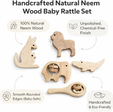 Natural Wooden Baby Rattle Toy Set Animal Shape Teether Toys Elephant Kangaroo Sheep Crocodile Montessori Infant Sensory Toy Eco Friendly Wooden Rattle for Newborn Baby Natural Wooden Baby Rattle Toy Set Animal Shape Teether Toys Elephant Kangaroo Sheep C thumbnail 1
