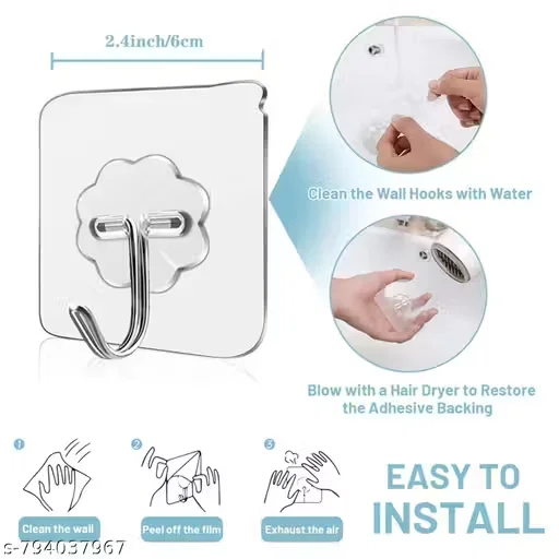 Transparent Self Adhesive Wall Hooks Pack of 20 Heavy Duty Sticky Hooks Waterproof Seamless Wall Hangers for Kitchen Bathroom Bedroom Multipurpose Holder image 2
