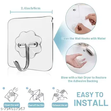 Transparent Self Adhesive Wall Hooks Pack of 20 Heavy Duty Sticky Hooks Waterproof Seamless Wall Hangers for Kitchen Bathroom Bedroom Multipurpose Holder thumbnail 1