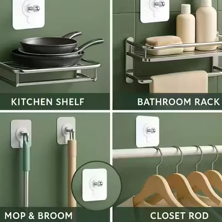 Heavy Duty Transparent Self Adhesive Screw Wall Hooks Pack of 20 Waterproof Sticky Bolt Hooks No Drill Wall Mount Hooks for Kitchen Bathroom Towel Holder image 2