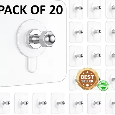 Heavy Duty Transparent Self Adhesive Screw Wall Hooks Pack of 20 Waterproof Sticky Bolt Hooks No Drill Wall Mount Hooks for Kitchen Bathroom Towel Holder thumbnail 3
