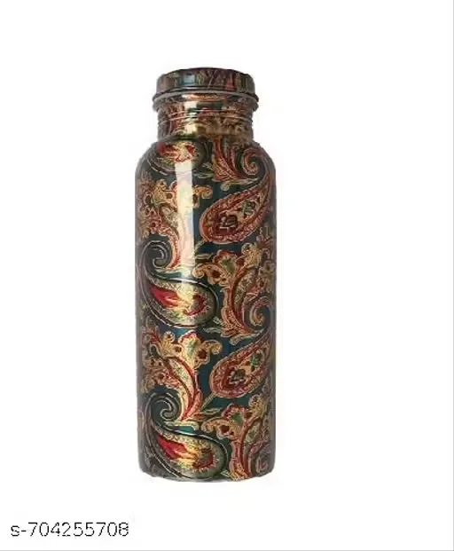 Premium Printed Copper Water Bottle 1 Litre Leak Proof Ayurvedic Health Bottle for Drinking Water Office School Gym Yoga Travel Camping Home Hydration Bottle image 2