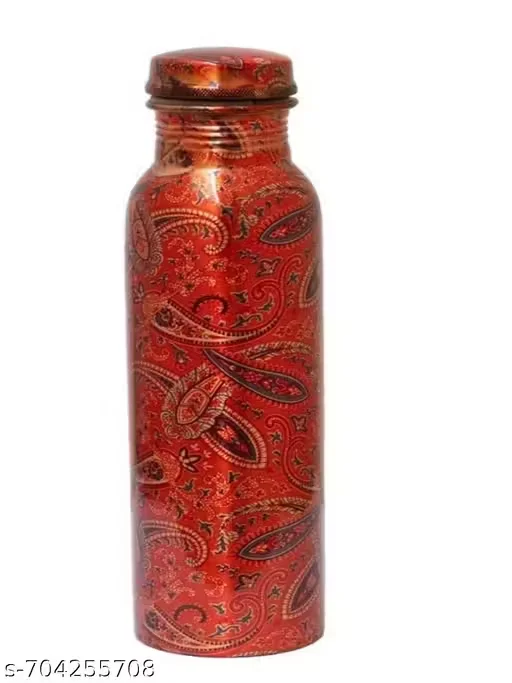 Premium Printed Copper Water Bottle 1 Litre Leak Proof Ayurvedic Health Bottle for Drinking Water Office School Gym Yoga Travel Camping Home Hydration Bottle image 1