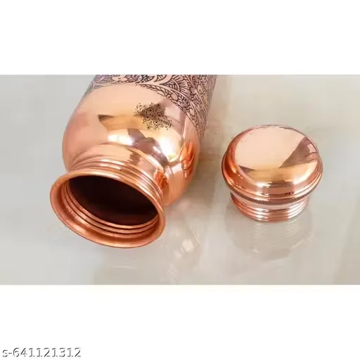 Premium Pure Copper Water Bottle 1000ml Leak Proof Ayurvedic Health Drinking Bottle with Dark Embossed Traditional Design Lacquer Finish Copper Bottle for Home Office Yoga Travel image 1
