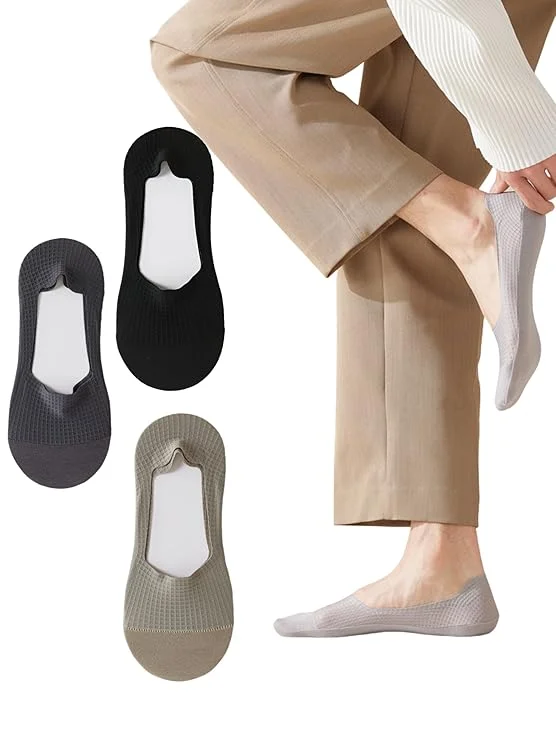 Breathable Invisible No Show Cotton Socks for Men Women Anti Slip Low Cut Loafer Socks Sweat Absorbing Casual Formal Shoe Liner Socks Grey Black Khaki image 1