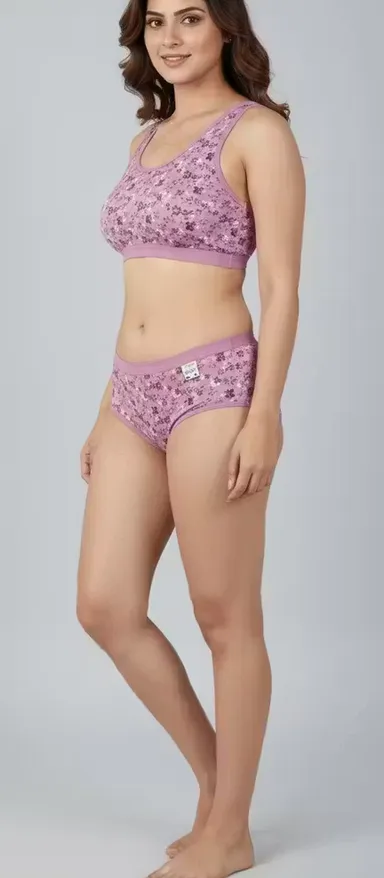 Women Pink Floral Cotton Sports Bra Panty Set Breathable Seamless Non Padded Comfort Lingerie Set Soft Stretch Everyday Innerwear Bralette Underwear Set for Women Women Pink Floral Cotton Sports Bra Panty Set Breathable Seamless Non Padded Comfort Lingeri thumbnail 3