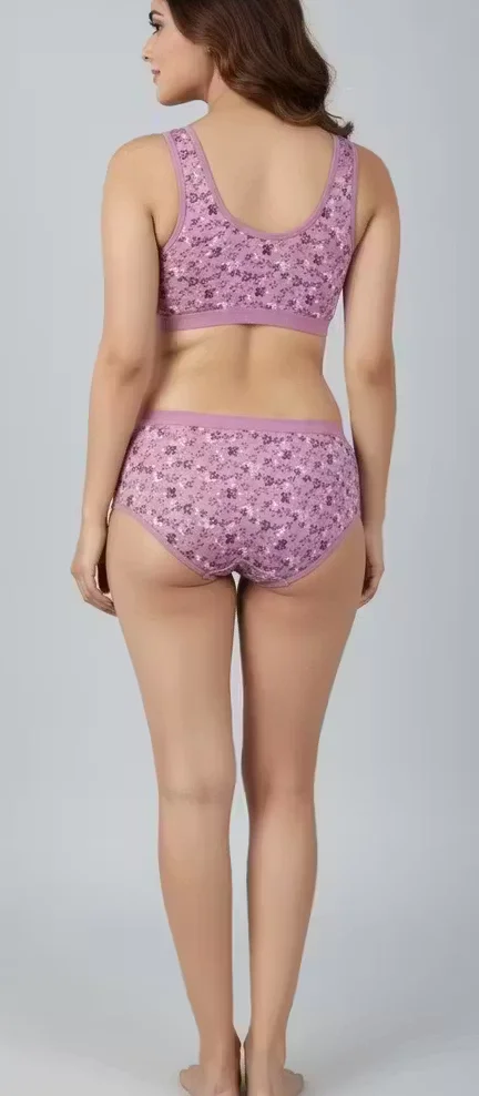 Women Pink Floral Cotton Sports Bra Panty Set Breathable Seamless Non Padded Comfort Lingerie Set Soft Stretch Everyday Innerwear Bralette Underwear Set for Women Women Pink Floral Cotton Sports Bra Panty Set Breathable Seamless Non Padded Comfort Lingeri image 1
