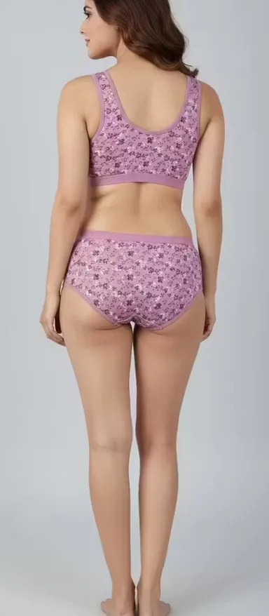 Women Pink Floral Cotton Sports Bra Panty Set Breathable Seamless Non Padded Comfort Lingerie Set Soft Stretch Everyday Innerwear Bralette Underwear Set for Women Women Pink Floral Cotton Sports Bra Panty Set Breathable Seamless Non Padded Comfort Lingeri thumbnail 3