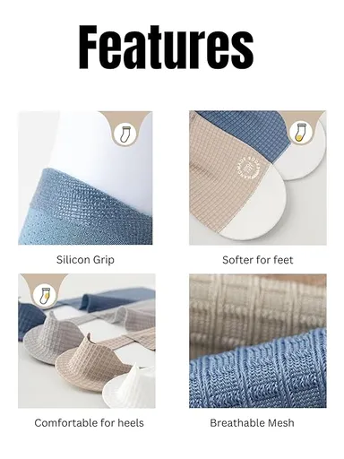 Breathable No Show Invisible Socks for Women Cotton Mesh Low Cut Loafer Socks Anti Slip Flat Shoe Socks Lightweight Summer Foot Cover Socks Pack thumbnail 4