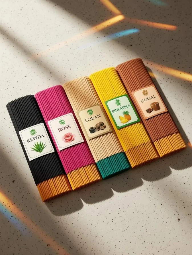 Assorted Agarbatti Incense Sticks Set Kewda Rose Loban Pineapple Gugal Fragrance Long Lasting Dhoop Sticks for Pooja Home Temple Meditation | Pack of 5 image 2