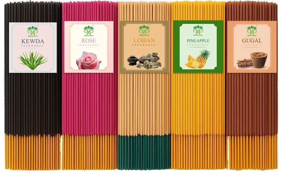Assorted Agarbatti Incense Sticks Set Kewda Rose Loban Pineapple Gugal Fragrance Long Lasting Dhoop Sticks for Pooja Home Temple Meditation | Pack of 5 image 3