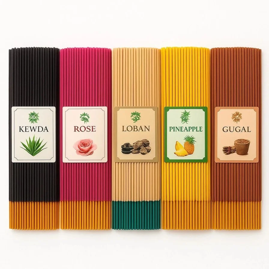 Assorted Agarbatti Incense Sticks Set Kewda Rose Loban Pineapple Gugal Fragrance Long Lasting Dhoop Sticks for Pooja Home Temple Meditation | Pack of 5 image 1