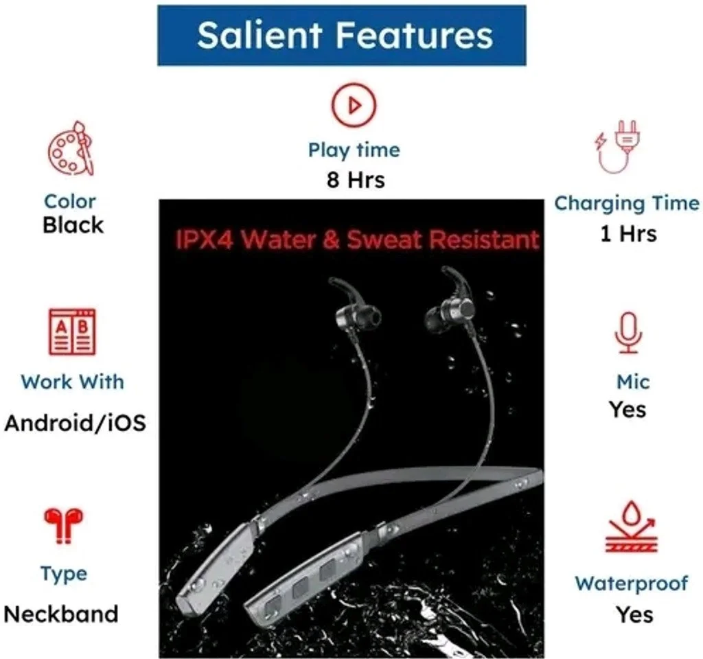 Wireless Bluetooth Neckband Earphones IPX4 Water Sweat Resistant Magnetic Sports Earbuds With Mic Noise Reduction Stereo Bass Headphones For Mobile image 2