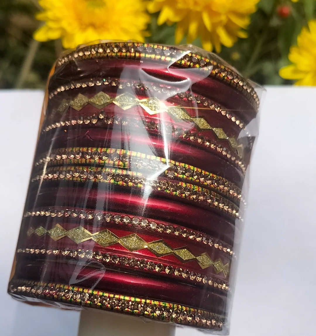 Maroon Bridal Chura Bangles Set with Gold Stone Work Traditional Indian Wedding Bangles for Women Punjabi Chooda Set Festival Bridal Jewellery Glass Lac Designer Bangles image 1