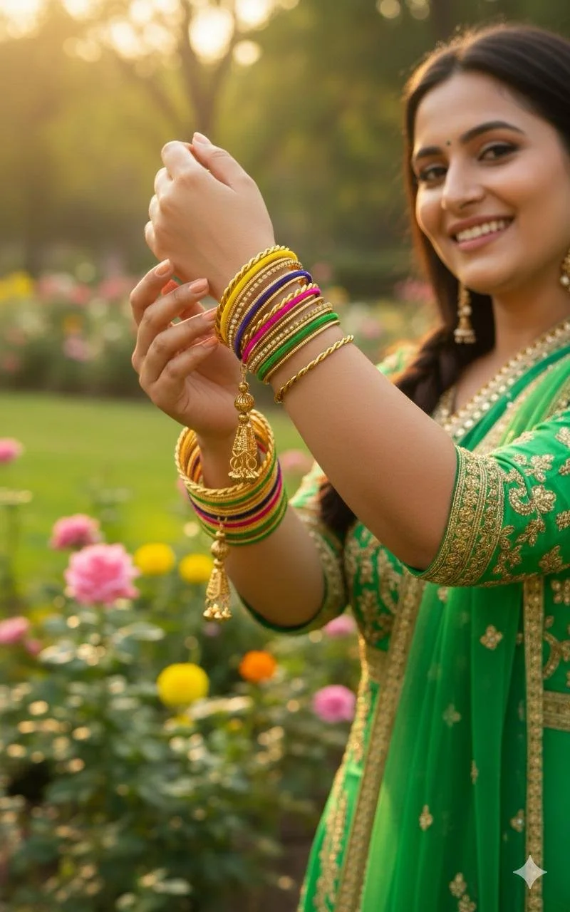 Traditional Indian Multicolour Velvet Thread Bangles Set with Gold Plated Designer Kada, Stone Studded Bridal Chuda Style Bangles with Latkan Tassel for Women Wedding Festival Jewellery image 1