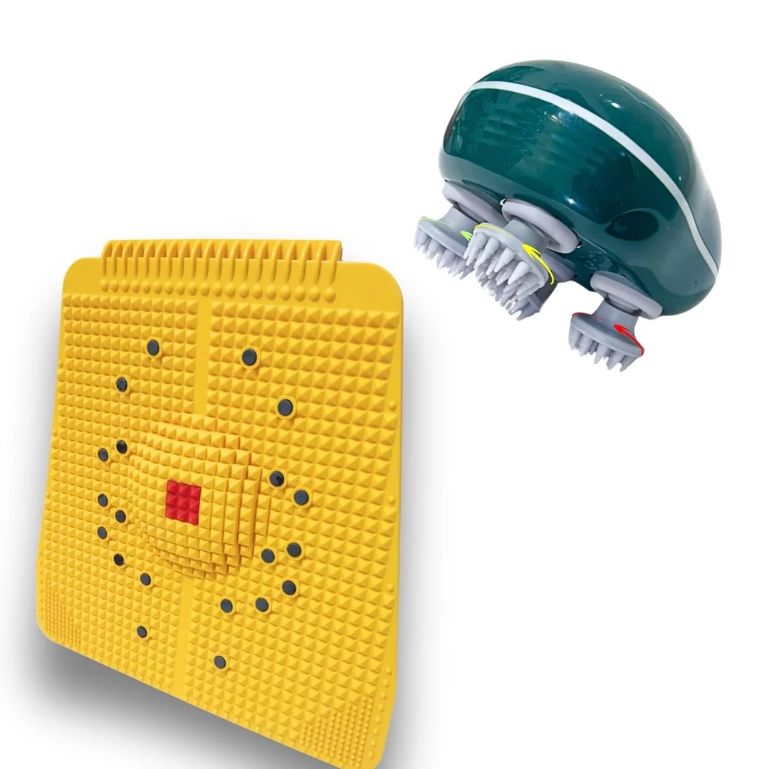 Electric Scalp Massager With Foot Acupressure Mat Portable Head Massage Machine Body Relaxation Therapy Device Stress Relief Blood Circulation Massager image 1