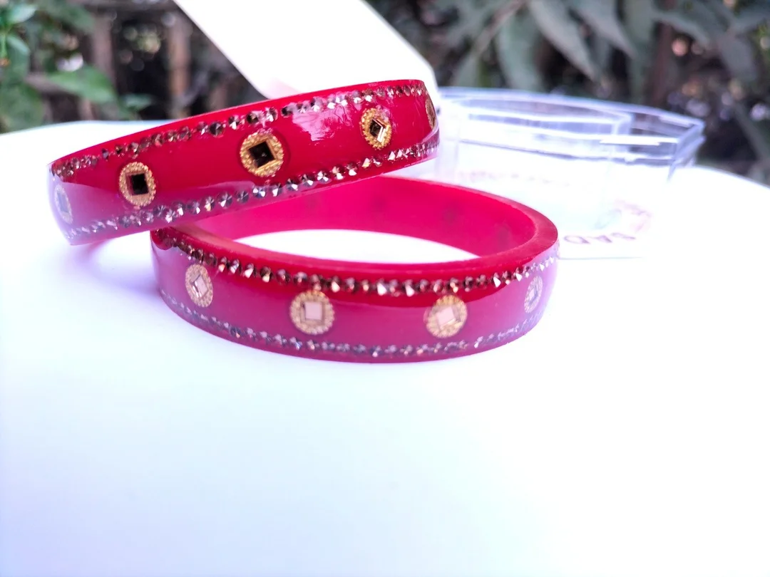 Traditional Red Lac Bangles for Women and Girls Stone Studded Designer Bridal Chura Style Ethnic Wedding Festival Jewellery Set Stylish Indian Kada Bangles Pair image 2