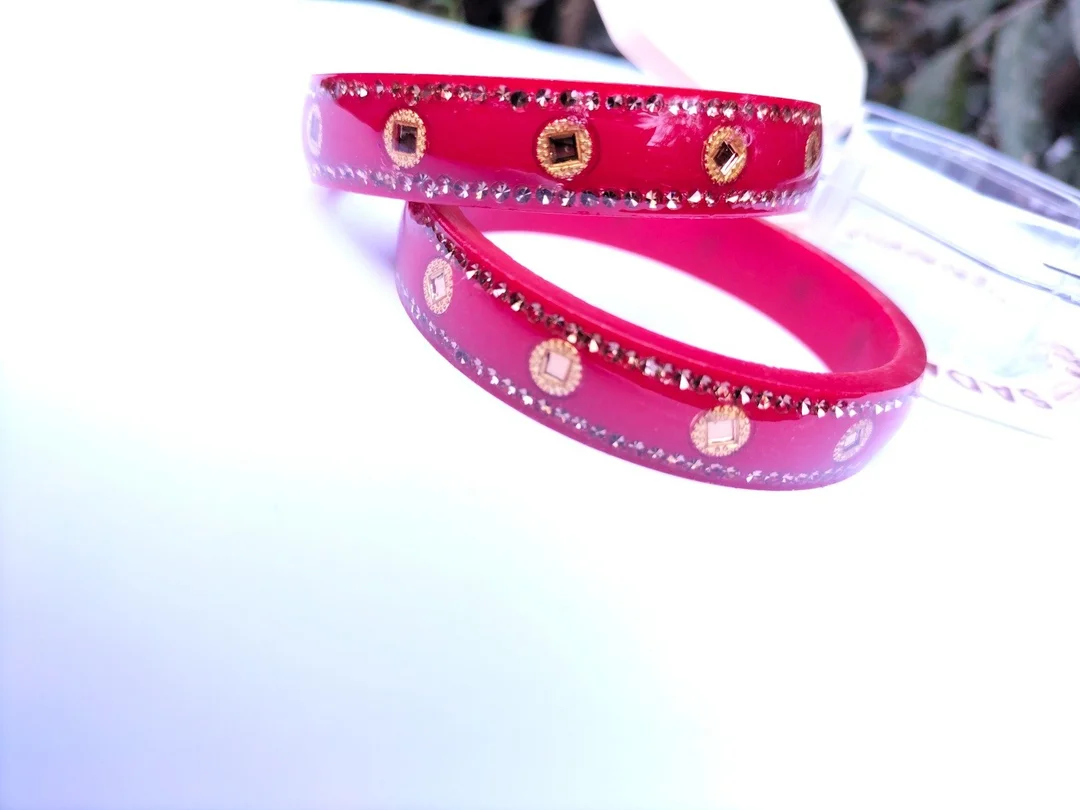Traditional Red Lac Bangles for Women and Girls Stone Studded Designer Bridal Chura Style Ethnic Wedding Festival Jewellery Set Stylish Indian Kada Bangles Pair image 1