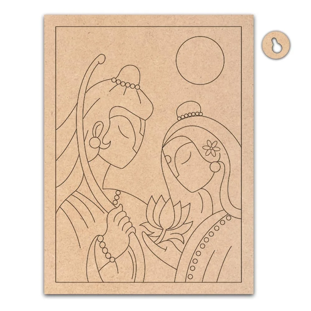Radha Krishna MDF Wall Hanging Wooden Art Frame with Lotus Design, Spiritual Hindu Wall Decor Panel for Home Temple Living Room Bedroom Pooja Room Gift image 1