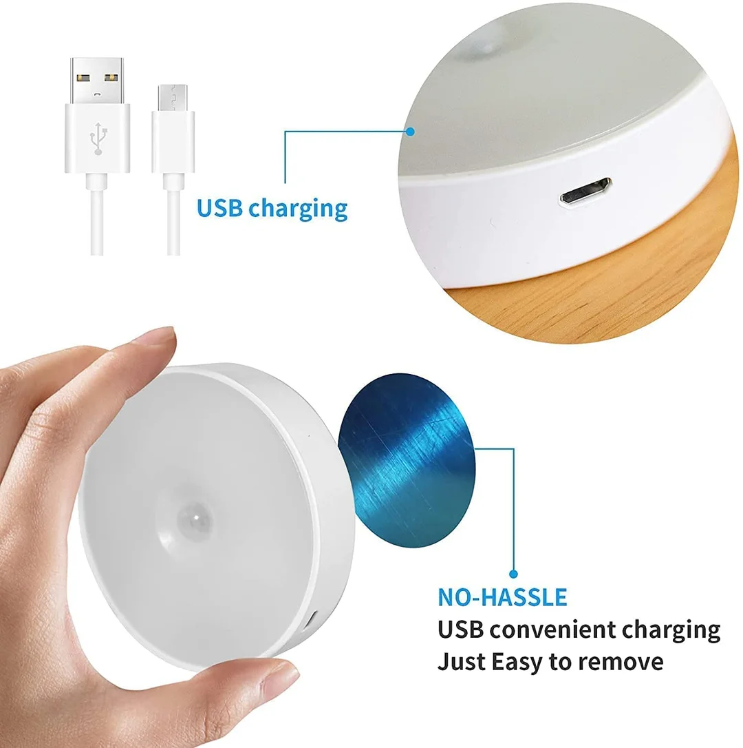Wireless Motion Sensor LED Light Rechargeable USB Magnetic Self Adhesive Night Light for Home Wardrobe Cabinet Staircase Motion Activated Lamp image 3