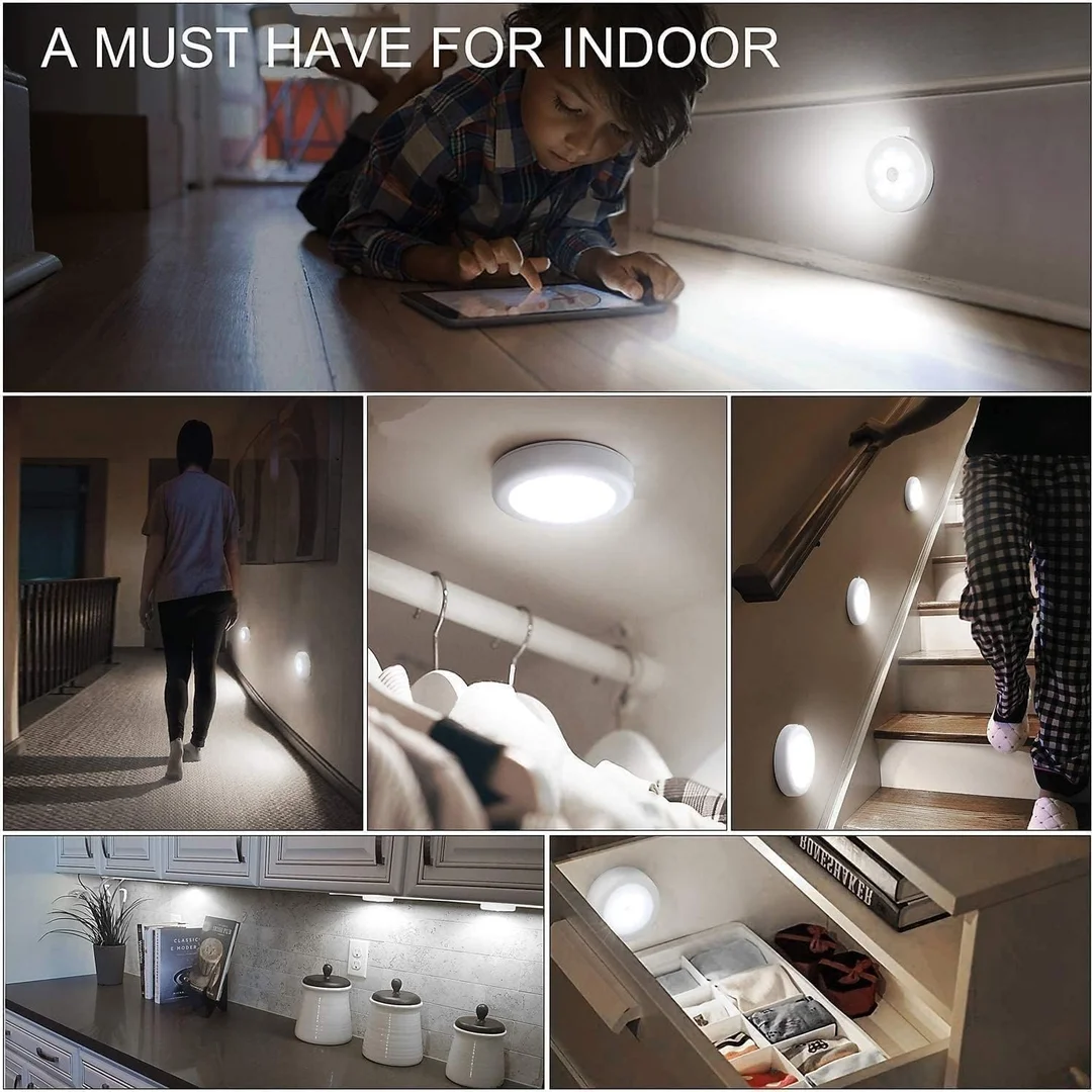 Wireless Motion Sensor LED Light Rechargeable USB Magnetic Self Adhesive Night Light for Home Wardrobe Cabinet Staircase Motion Activated Lamp image 7