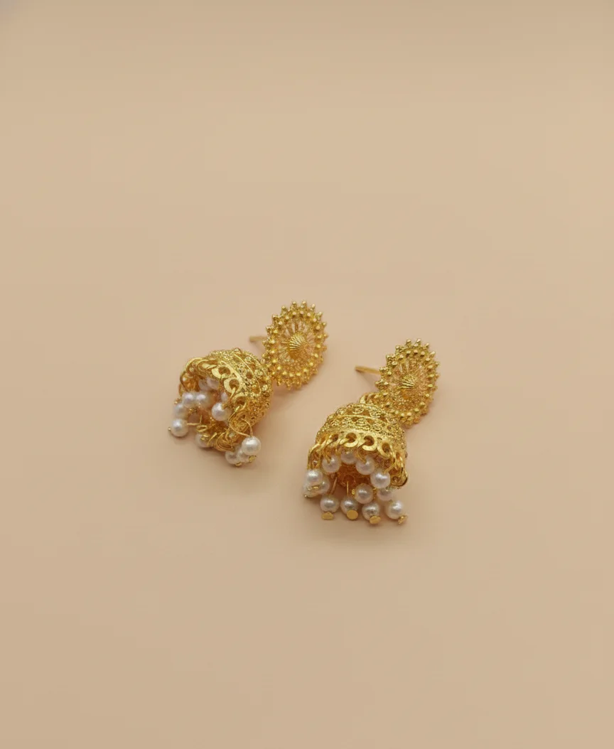 Jhumka Earrings for Women, Traditional Gold Plated & Oxidized Silver Tone Pearl Drop Ethnic Jhumkas, Festive Indian Jewelry for Girls & Ladies image 2