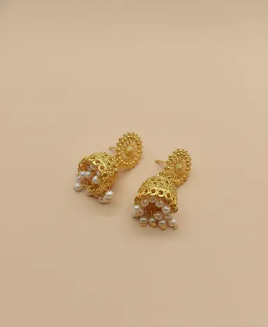Jhumka Earrings for Women, Traditional Gold Plated & Oxidized Silver Tone Pearl Drop Ethnic Jhumkas, Festive Indian Jewelry for Girls & Ladies thumbnail 1