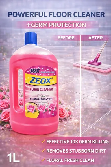 Zeox Floral Floor Cleaner Liquid Germ Protection Disinfectant for Tiles Marble Granite Floors with Long Lasting Fragrance Home Cleaning Solution 2L + Zeox Power Bathroom Cleaner Liquid for Tiles Sink Toilet Stain Remover 500ml Combo Pack thumbnail 3