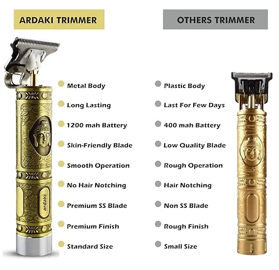Professional Beard Trimmer for Men Metal Body Gold Hair Clipper Adjustable Blade Precision Shaver Close Cut Cordless Grooming Machine Body Trimmer Rechargeable Low Noise High Power image 2