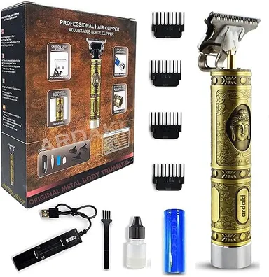 Professional Beard Trimmer for Men Metal Body Gold Hair Clipper Adjustable Blade Precision Shaver Close Cut Cordless Grooming Machine Body Trimmer Rechargeable Low Noise High Power thumbnail 4