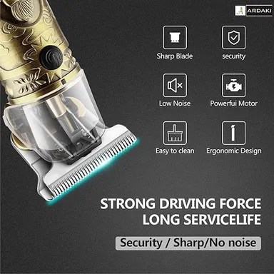 Beard Trimmer for Men Professional Hair Clipper Metal Body Gold Adjustable Blade Close Cut Precision Shaver Rechargeable Grooming Machine Body Trimmer  thumbnail 4