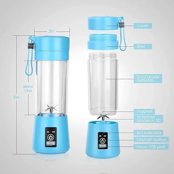 Portable USB Rechargeable 6 Blade Juicer Blender 1500mAh Personal Smoothie Maker Bottle Mini Mixer Grinder for Fruit Juice Protein Milk Shakes Travel Gym Multicolor image 2
