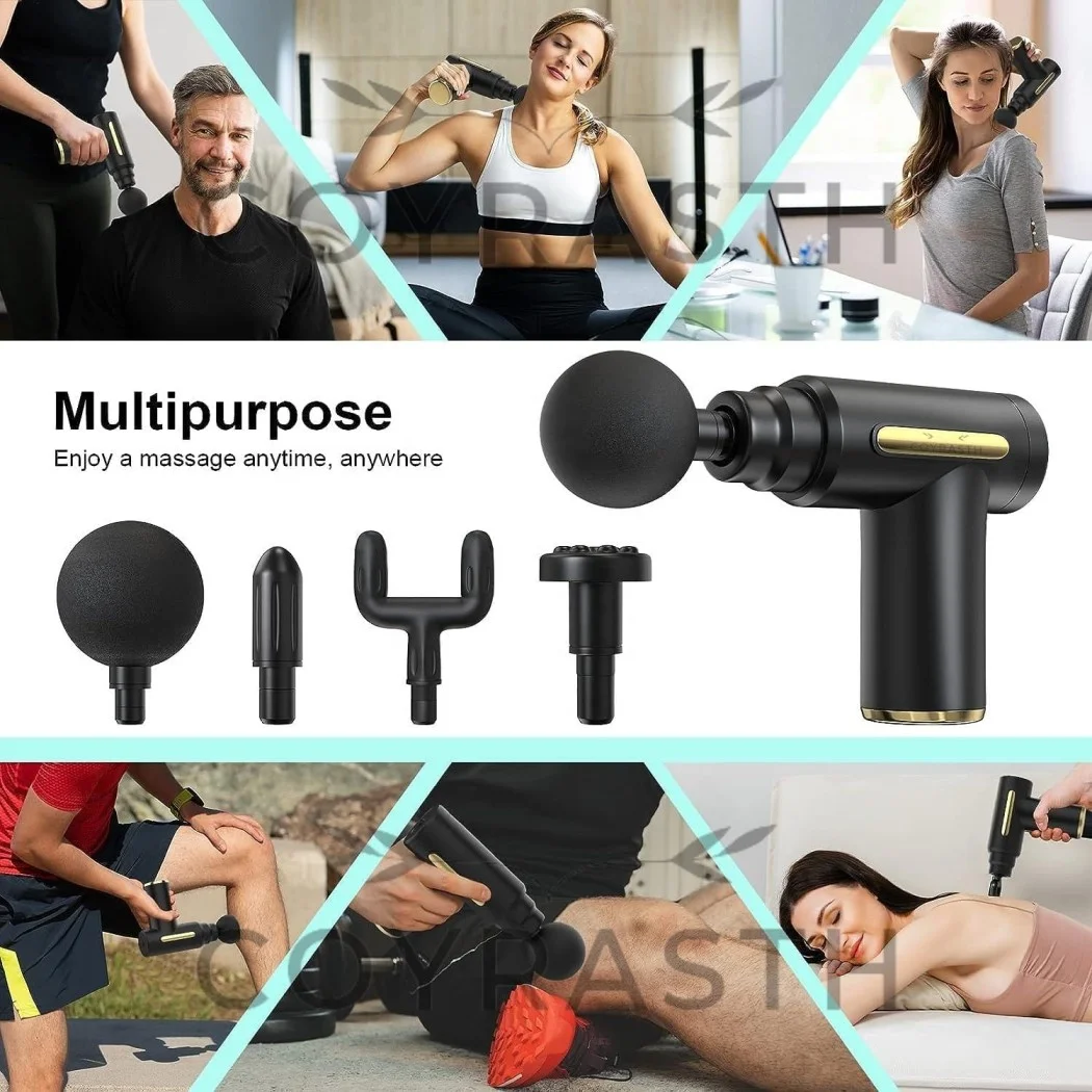 Portable Deep Tissue Massage Gun for Pain Relief 6 Speed Handheld Body Muscle Relaxing Massager with 4 Heads Black India image 4