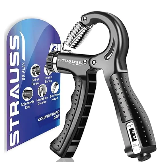 Strauss Adjustable Hand Grip Strengthener with Digital Counter 10kg to 60kg Resistance Black Durable ABS Metal Spring Hand Gripper for Forearm Wrist Finger Strength Training Home Gym Fitness Equipment India image 1