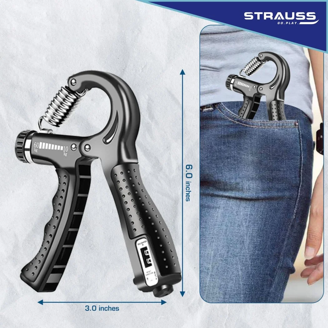 Strauss Adjustable Hand Grip with Counter Black 10KG–60KG Resistance Hand Gripper for Home Gym Workouts Forearm Strength Building Exercises for Men & Women India image 6