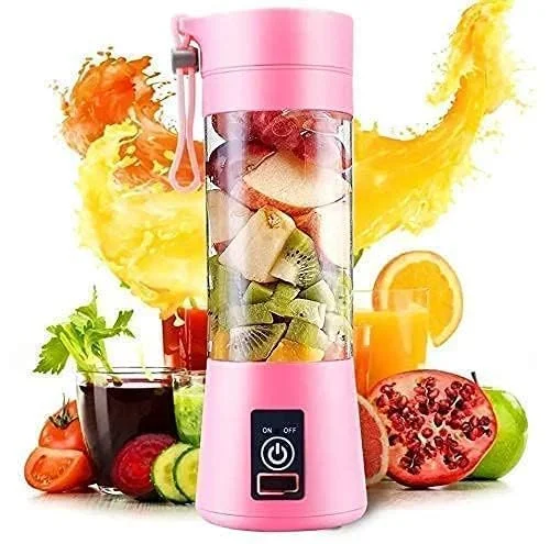 Portable USB Rechargeable 6-Blade Juicer Blender with Built-in Bottle Jar Multicolor Personal Smoothie Maker Mini Mixer Grinder for Juice Protein Shake Milkshake Travel Gym Home Use Pink Rose Wine image 1