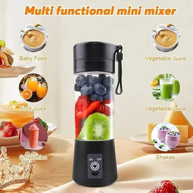 Portable 6 Blade USB Rechargeable Juicer Blender with Bottle Personal Fruit Juice Mixer Grinder for Smoothies Protein Shakes Milkshakes Multicolor black  Black thumbnail 3