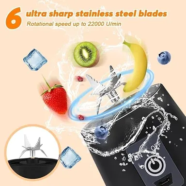 Portable 6 Blade USB Rechargeable Juicer Blender with Bottle Personal Fruit Juice Mixer Grinder for Smoothies Protein Shakes Milkshakes Multicolor black  Black thumbnail 4