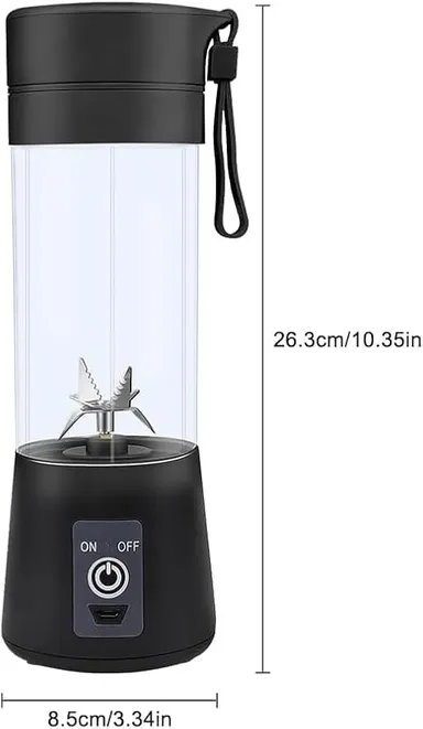 Portable USB Rechargeable 6-Blade Juicer Blender with Built-in Bottle Jar Multicolor Personal Smoothie Maker Mini Mixer Grinder for Juice Protein Shake Milkshake Travel Gym Home Use Black Black thumbnail 1