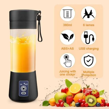 Portable 6-Blade Juicer Blender with Built-in Jar Juice Mixer Bottle USB Rechargeable Personal Size Juicer Grinder for Juices Protein Milk Shakes Multicolour Black Black thumbnail 3