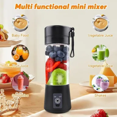 Portable 6-Blade Juicer Blender with Built-in Jar Juice Mixer Bottle USB Rechargeable Personal Size Juicer Grinder for Juices Protein Milk Shakes Multicolour Black Black thumbnail 5