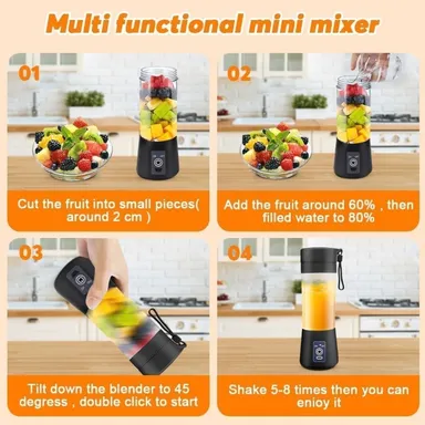 Portable 6-Blade Juicer Blender with Built-in Jar Juice Mixer Bottle USB Rechargeable Personal Size Juicer Grinder for Juices Protein Milk Shakes Multicolour Black Black thumbnail 6