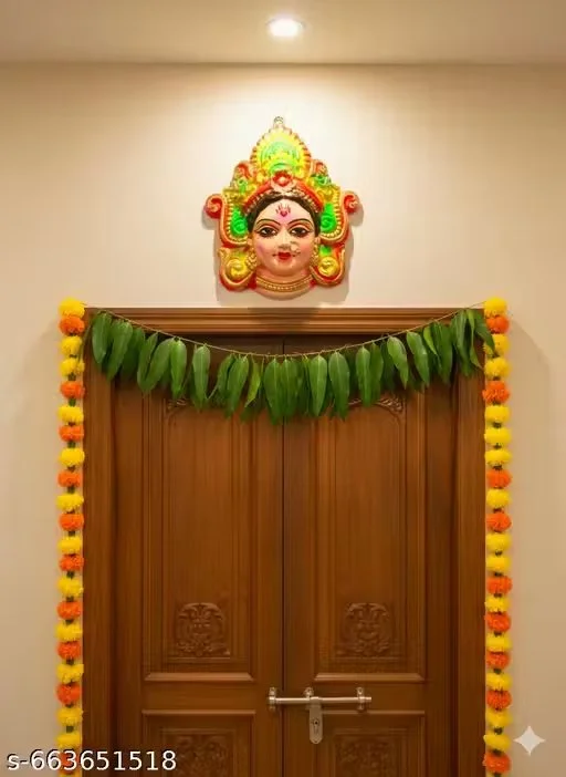 Handmade Mahalaxmi Wall Hanging Face Terracotta Murti Small 12×9 cm Decorative Laxmi Mata Face Idol for Home Temple Pooja Room Diwali Decor Vastu Good Luck Wall Hanging image 2