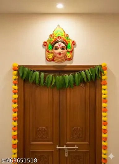 Handmade Mahalaxmi Wall Hanging Face Terracotta Murti Small 12×9 cm Decorative Laxmi Mata Face Idol for Home Temple Pooja Room Diwali Decor Vastu Good Luck Wall Hanging thumbnail 1