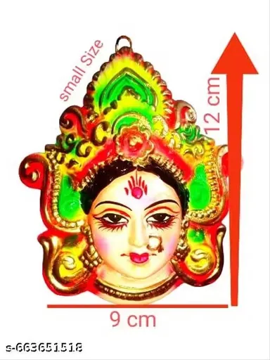 Handmade Mahalaxmi Wall Hanging Face Terracotta Murti Small 12×9 cm Decorative Laxmi Mata Face Idol for Home Temple Pooja Room Diwali Decor Vastu Good Luck Wall Hanging thumbnail 2